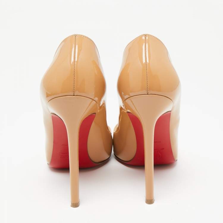 Pre Owned Christian Louboutin Beige Patent Leather Pigalle Pumps Size 38