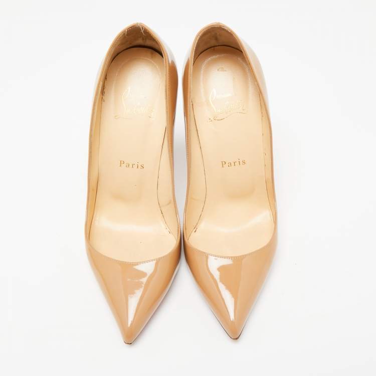 Pre Owned Christian Louboutin Beige Patent Leather Pigalle Pumps Size 38