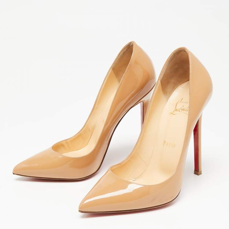 Pre Owned Christian Louboutin Beige Patent Leather Pigalle Pumps Size 38