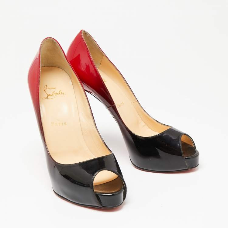 Pre Owned Christian Louboutin Red/Black Patent Leather New Very Prive Pumps Size 39