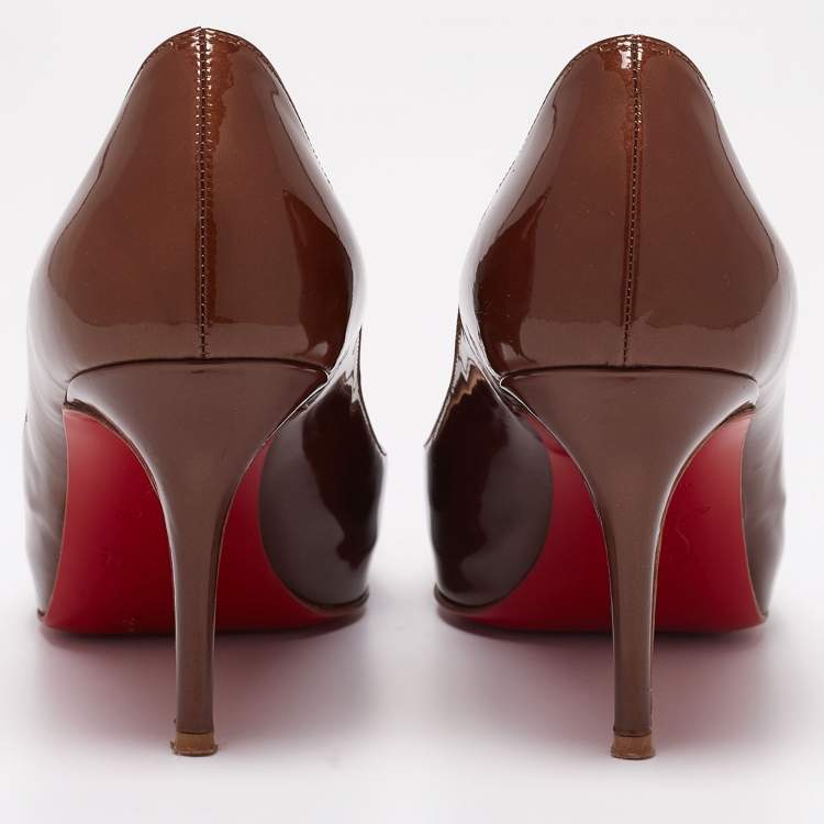 Pre Owned Christian Louboutin Metallic Brown Patent Leather Mater Claude Peep-Toe Pumps Size 36.5
