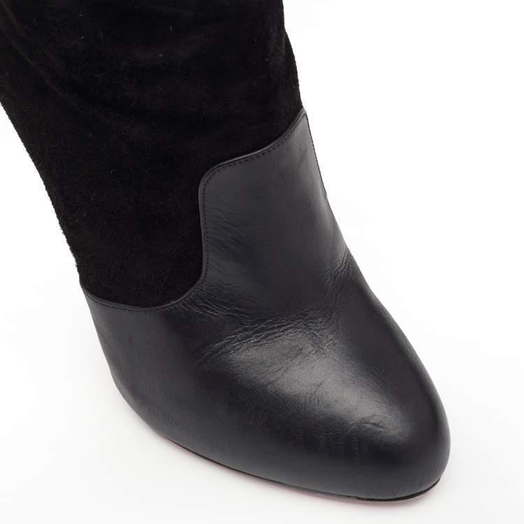 Pre Owned Christian Louboutin Black Suede and Leather Knee Length Boots Size 39