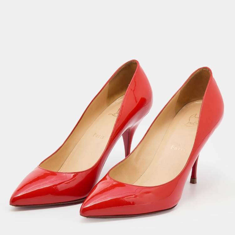 Pre Owned Christian Louboutin Orange Patent Leather Pointed Toe Pumps Size 39.5