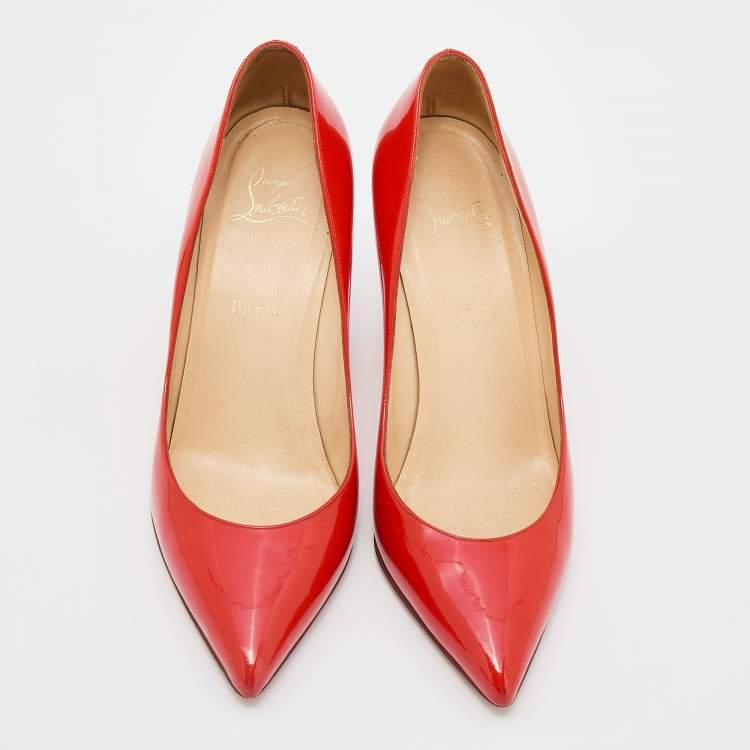 Pre Owned Christian Louboutin Orange Patent Leather Pointed Toe Pumps Size 39.5