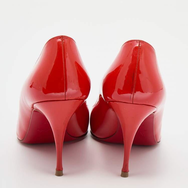 Pre Owned Christian Louboutin Orange Patent Leather Pointed Toe Pumps Size 39.5