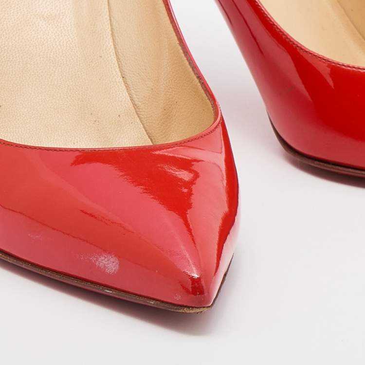Pre Owned Christian Louboutin Orange Patent Leather Pointed Toe Pumps Size 39.5