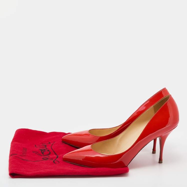 Pre Owned Christian Louboutin Orange Patent Leather Pointed Toe Pumps Size 39.5