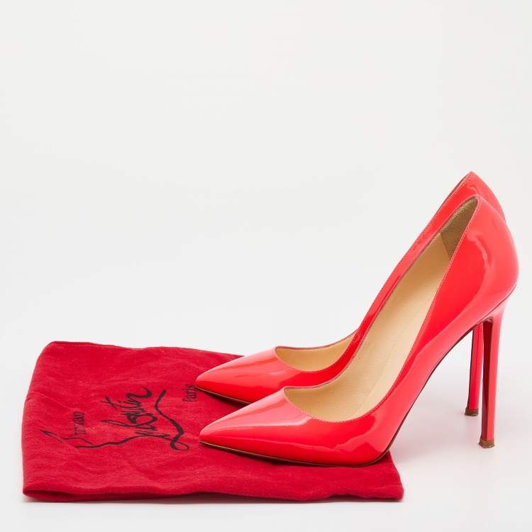 Pre Owned Christian Louboutin Neon Coral Patent Leather So Kate Pointed Toe Pumps Size 39