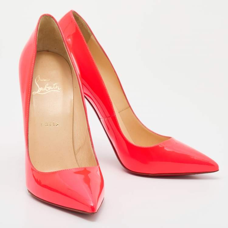 Pre Owned Christian Louboutin Neon Coral Patent Leather So Kate Pointed Toe Pumps Size 39