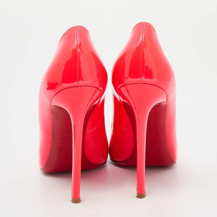 Pre Owned Christian Louboutin Neon Coral Patent Leather So Kate Pointed Toe Pumps Size 39