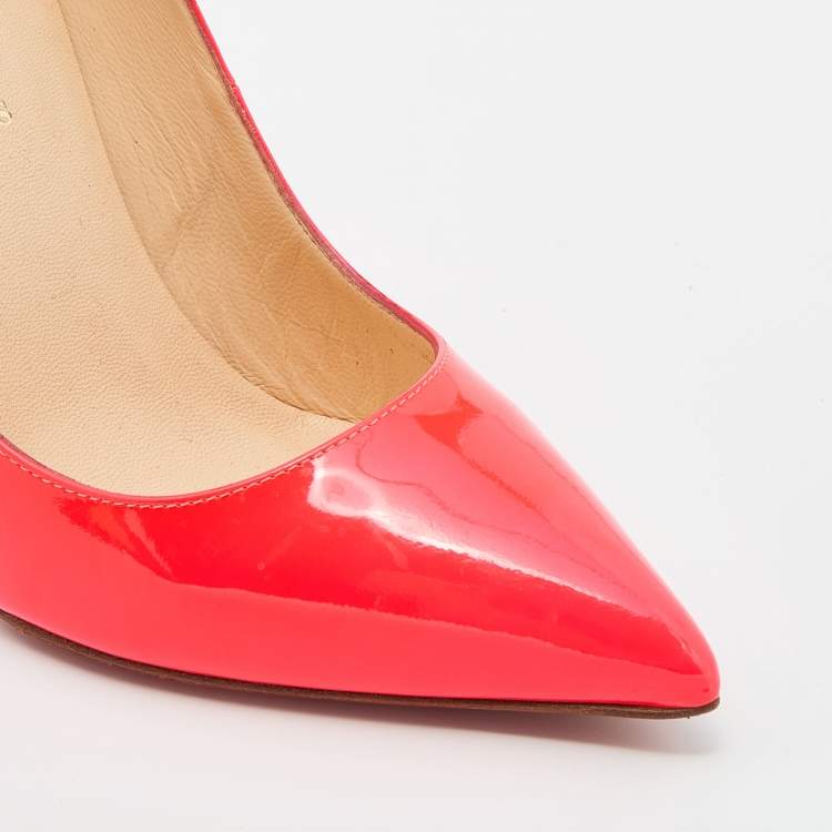 Pre Owned Christian Louboutin Neon Coral Patent Leather So Kate Pointed Toe Pumps Size 39