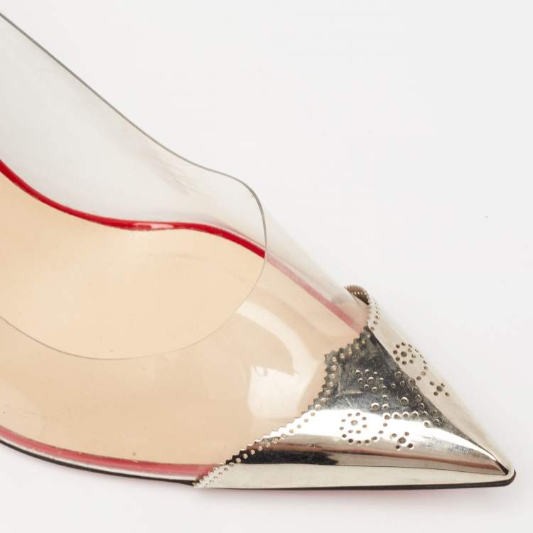 Pre Owned Christian Louboutin Multicolor Python Leather and PVC Djalouzi Metal Cap Pointed-Toe Pumps Size 39