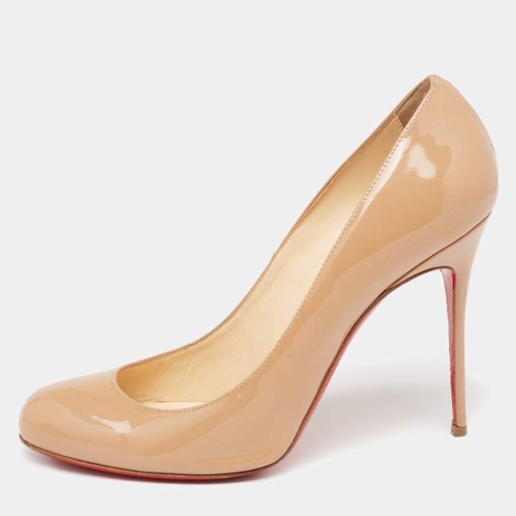 Pre Owned Christian Louboutin Beige Patent Leather Fifi Pumps Size 41
