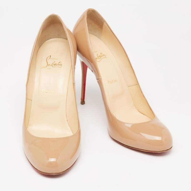 Pre Owned Christian Louboutin Beige Patent Leather Fifi Pumps Size 41