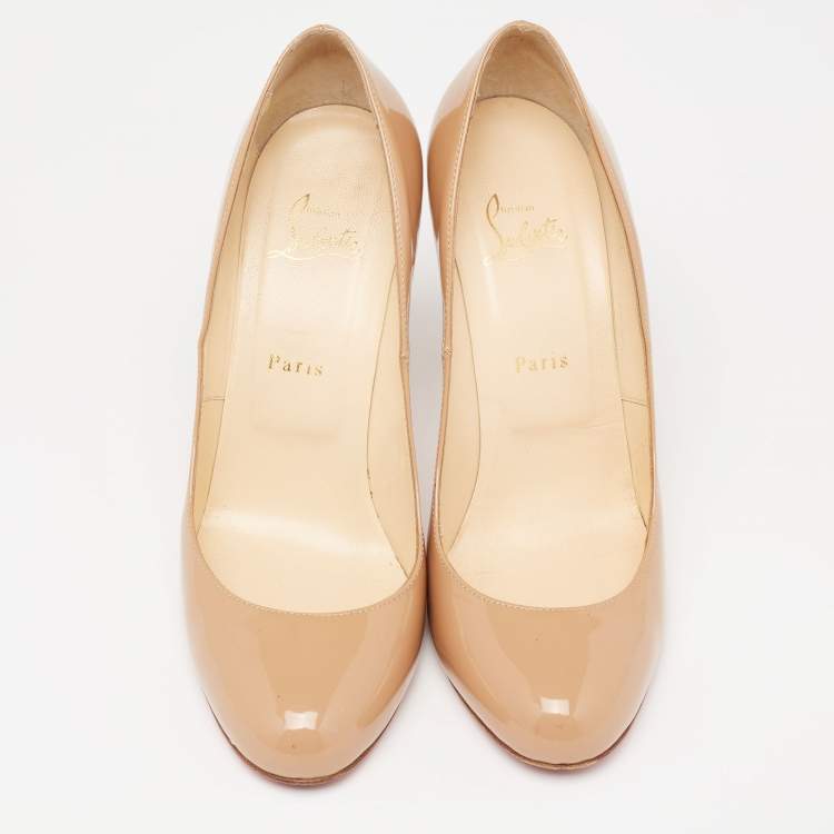 Pre Owned Christian Louboutin Beige Patent Leather Fifi Pumps Size 41