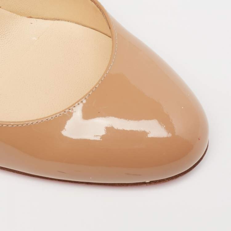 Pre Owned Christian Louboutin Beige Patent Leather Fifi Pumps Size 41