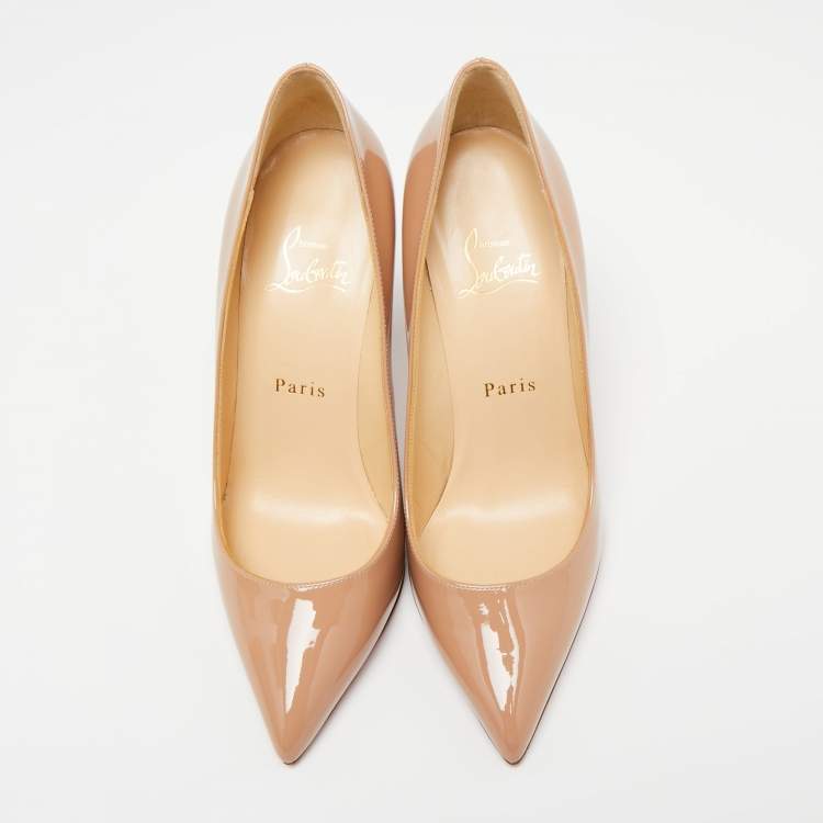 Pre Owned Christian Louboutin Nude Patent Leather Pigalle Pumps Size 37
