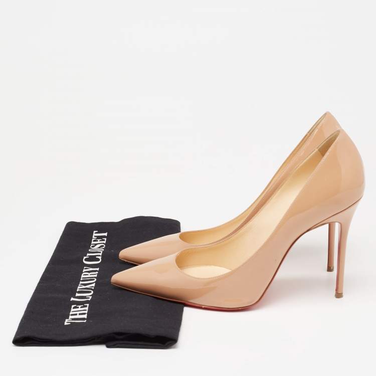Pre Owned Christian Louboutin Beige Patent Leather Kate Pumps Size 38