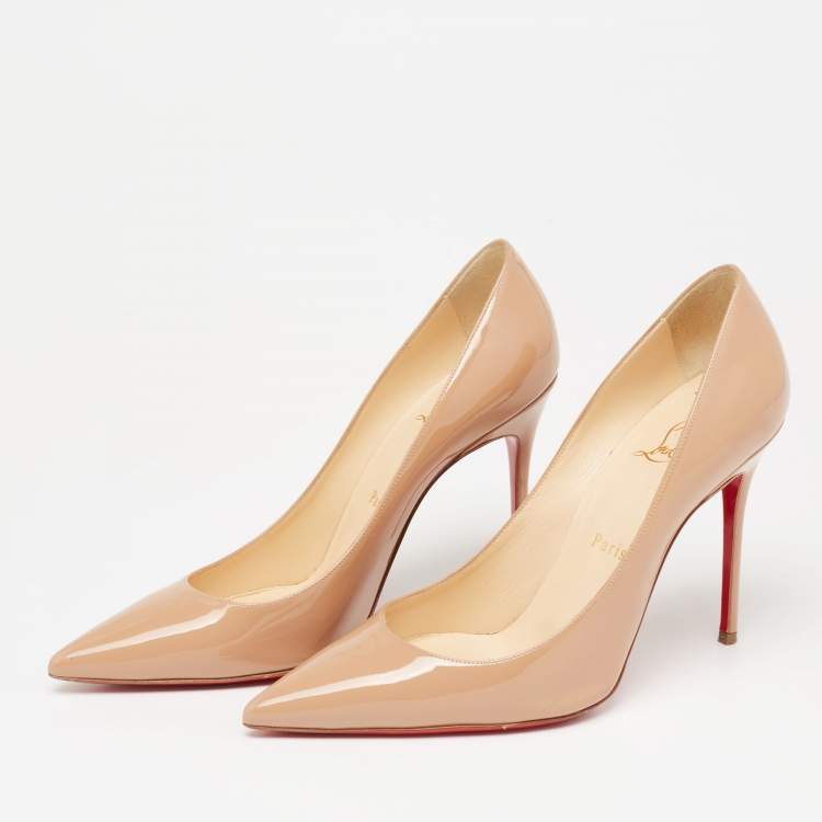 Pre Owned Christian Louboutin Beige Patent Leather Kate Pumps Size 38