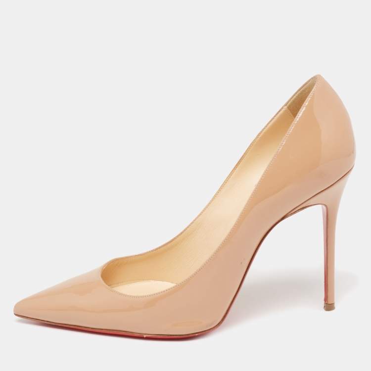 Pre Owned Christian Louboutin Beige Patent Leather Kate Pumps Size 38