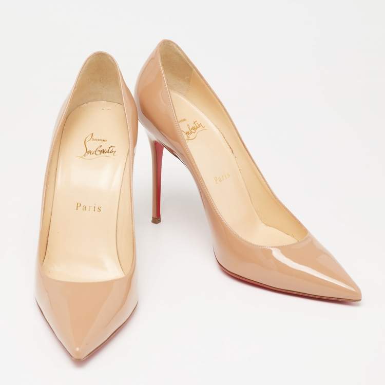 Pre Owned Christian Louboutin Beige Patent Leather Kate Pumps Size 38