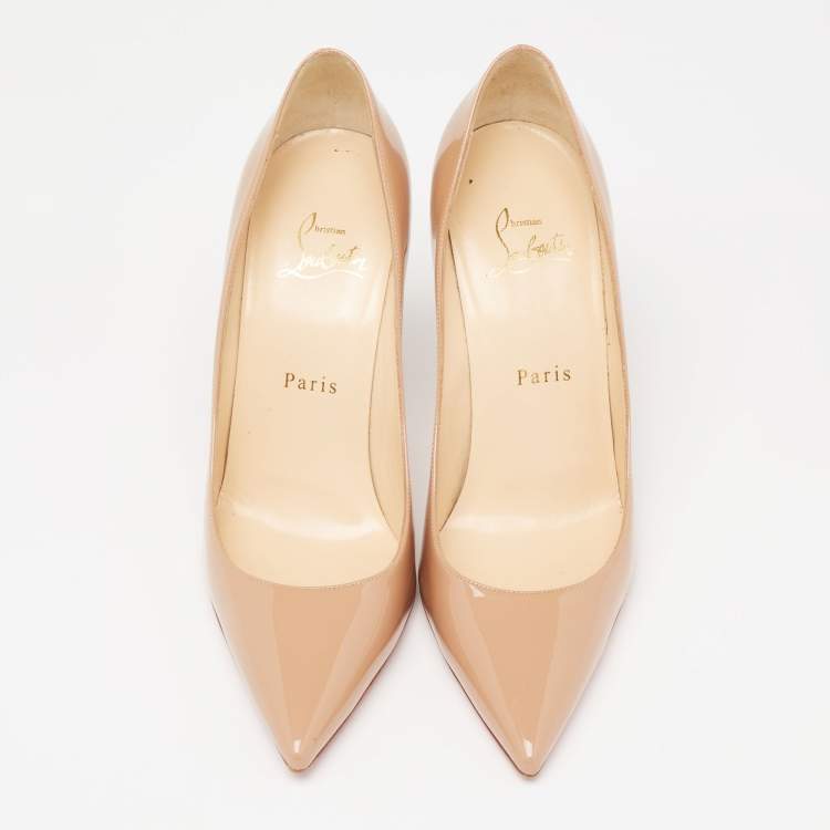 Pre Owned Christian Louboutin Beige Patent Leather Kate Pumps Size 38