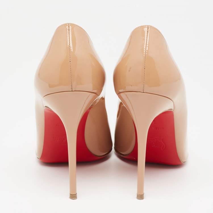 Pre Owned Christian Louboutin Beige Patent Leather Kate Pumps Size 38
