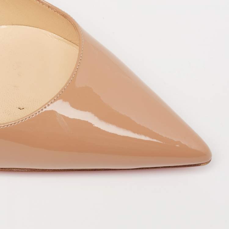 Pre Owned Christian Louboutin Beige Patent Leather Kate Pumps Size 38