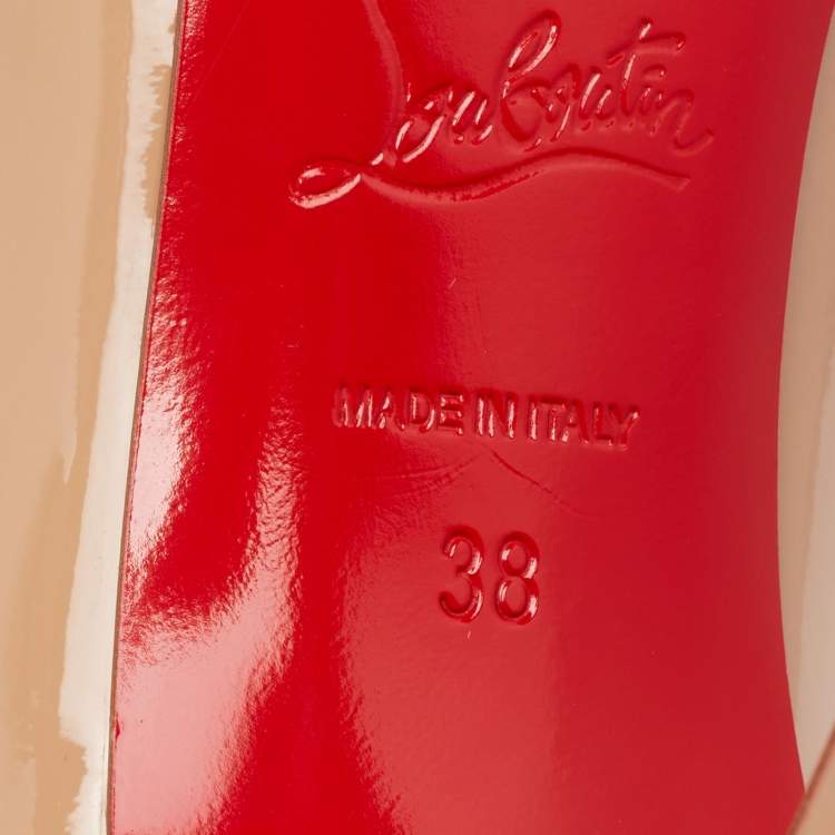 Pre Owned Christian Louboutin Beige Patent Leather Kate Pumps Size 38