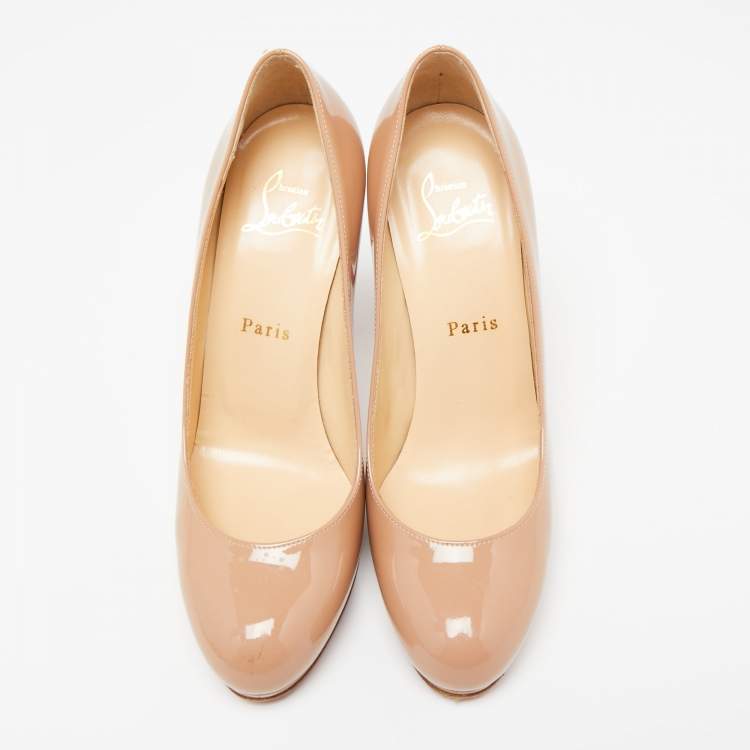 Pre Owned Christian Louboutin Beige Patent Leather New Simple Pumps Size 36.5