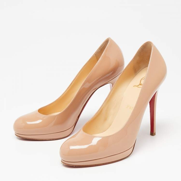 Pre Owned Christian Louboutin Beige Patent Leather New Simple Pumps Size 36.5