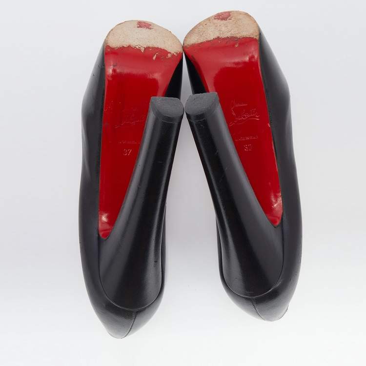 مملوكة مسبقًا Christian Louboutin Black Leather Highness Peep Toe Platform Pumps Size 37