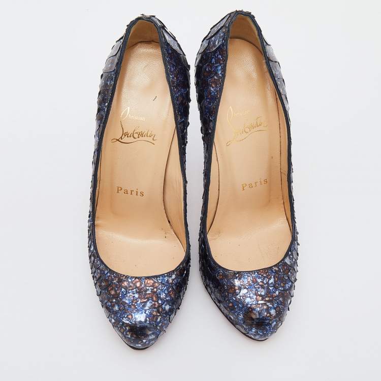 Pre Owned Christian Louboutin Navy Blue Python Leather New Simple Pumps Size 35.5