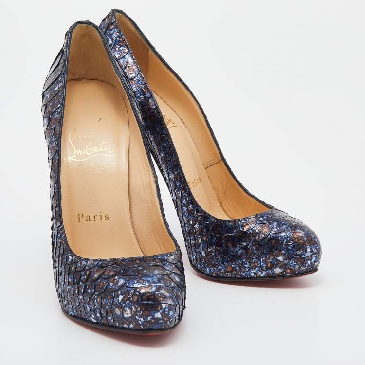 Pre Owned Christian Louboutin Navy Blue Python Leather New Simple Pumps Size 35.5