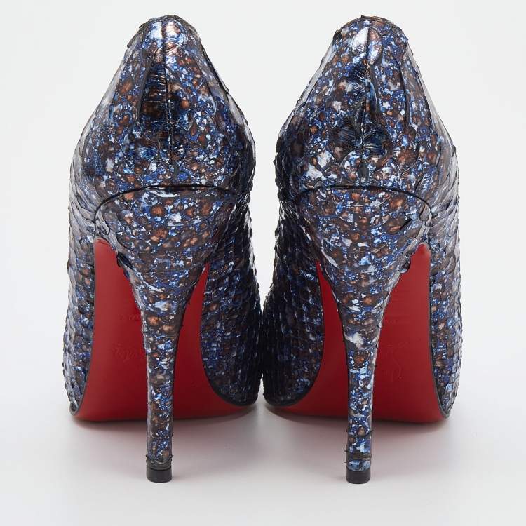 Pre Owned Christian Louboutin Navy Blue Python Leather New Simple Pumps Size 35.5