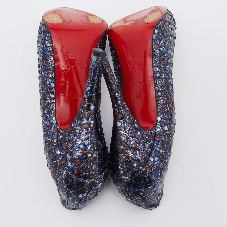 Pre Owned Christian Louboutin Navy Blue Python Leather New Simple Pumps Size 35.5