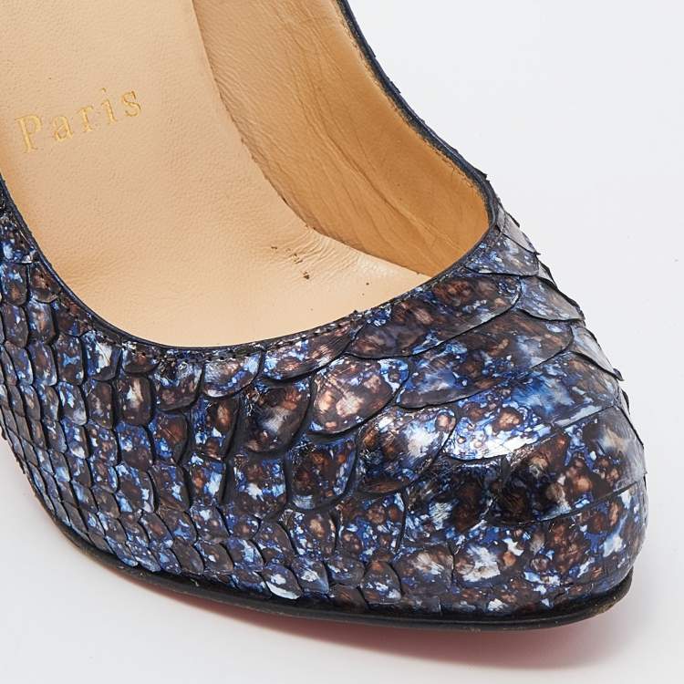 Pre Owned Christian Louboutin Navy Blue Python Leather New Simple Pumps Size 35.5