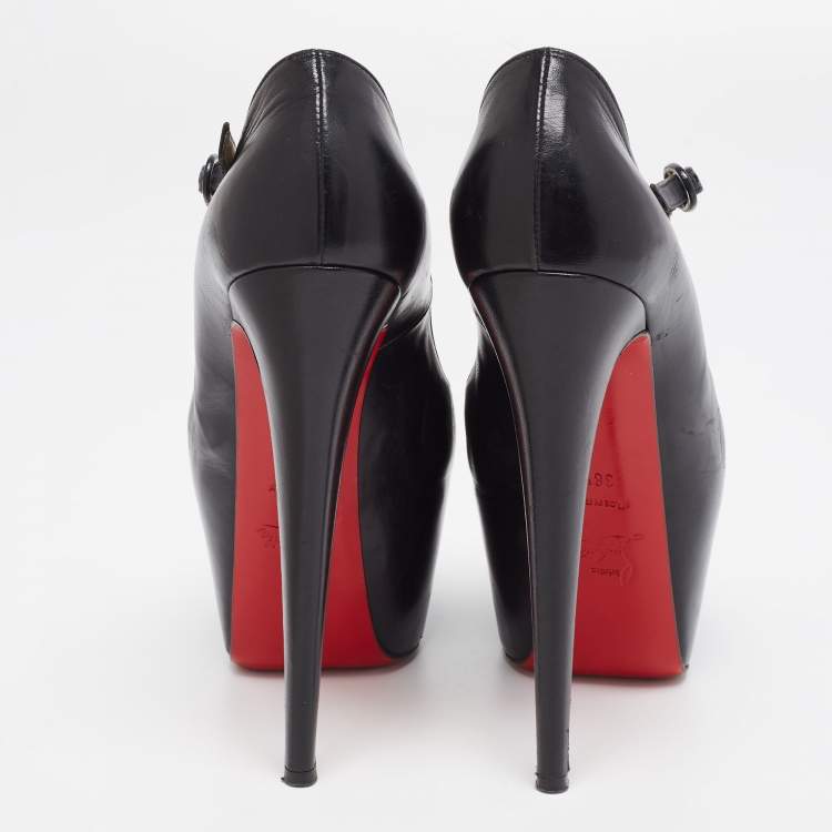 Pre Owned Christian Louboutin Black Leather Lady Daf Peep-Toe Pumps Size 38.5