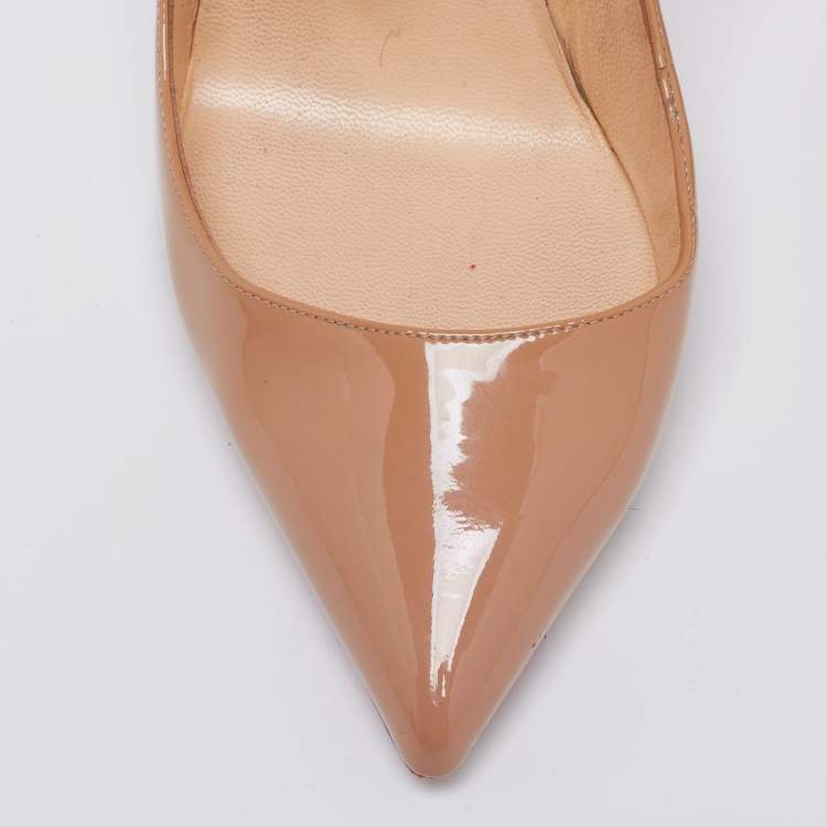 Pre Owned Christian Louboutin Beige Patent Leather Pigalle Pumps Size 38.5