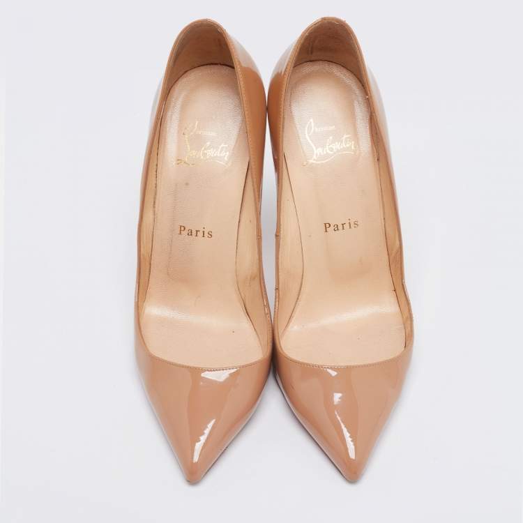 Pre Owned Christian Louboutin Beige Patent Leather Pigalle Pumps Size 38.5