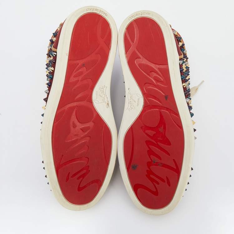 Pre Owned Christian Louboutin Burgundy Suede Louis Spikes High Top Sneakers Size 37.5