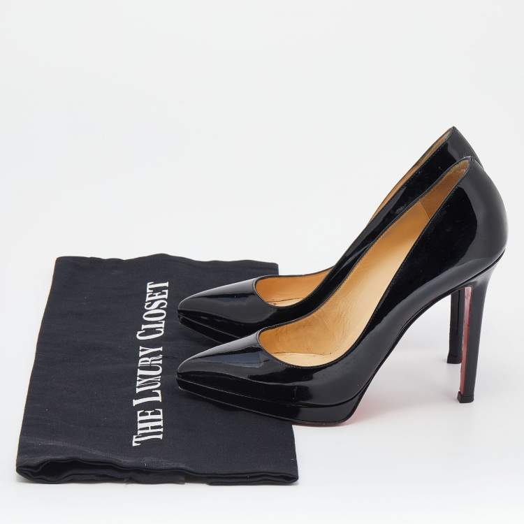 Pre Owned Christian Louboutin Black Patent Leather Decollete Platform Pointed Toe Pumps Size 35