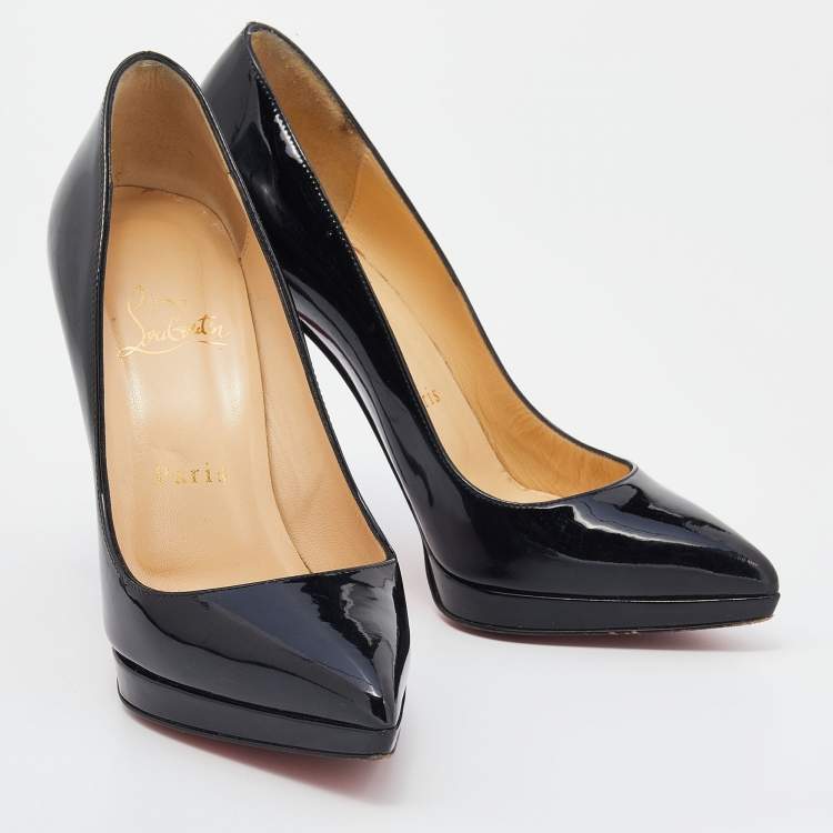 Pre Owned Christian Louboutin Black Patent Leather Decollete Platform Pointed Toe Pumps Size 35