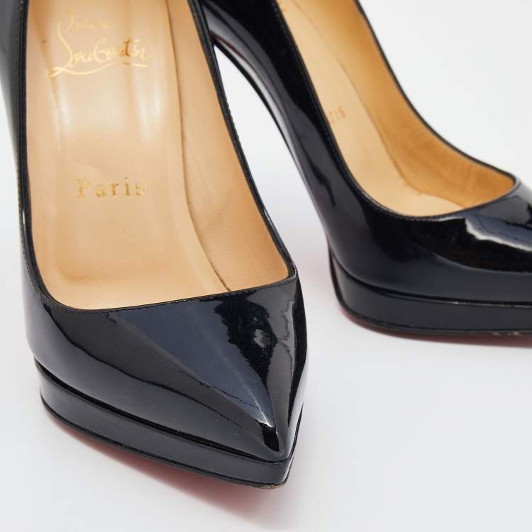 Pre Owned Christian Louboutin Black Patent Leather Decollete Platform Pointed Toe Pumps Size 35