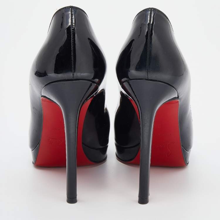 Pre Owned Christian Louboutin Black Patent Leather Decollete Platform Pointed Toe Pumps Size 35