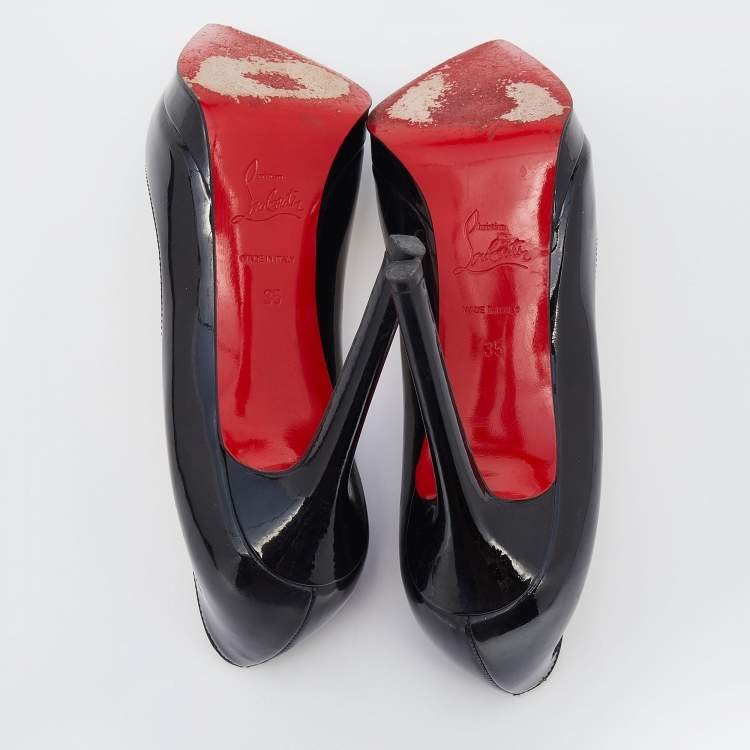 Pre Owned Christian Louboutin Black Patent Leather Decollete Platform Pointed Toe Pumps Size 35
