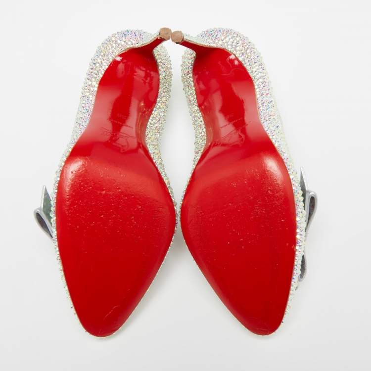 Pre Owned Christian Louboutin Multicolor Crystal Embellished Leather Beauty Bow Pumps Size 38