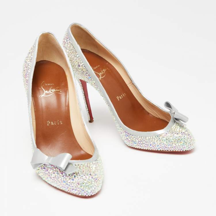 Pre Owned Christian Louboutin Multicolor Crystal Embellished Leather Beauty Bow Pumps Size 38