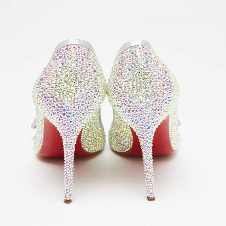 Pre Owned Christian Louboutin Multicolor Crystal Embellished Leather Beauty Bow Pumps Size 38