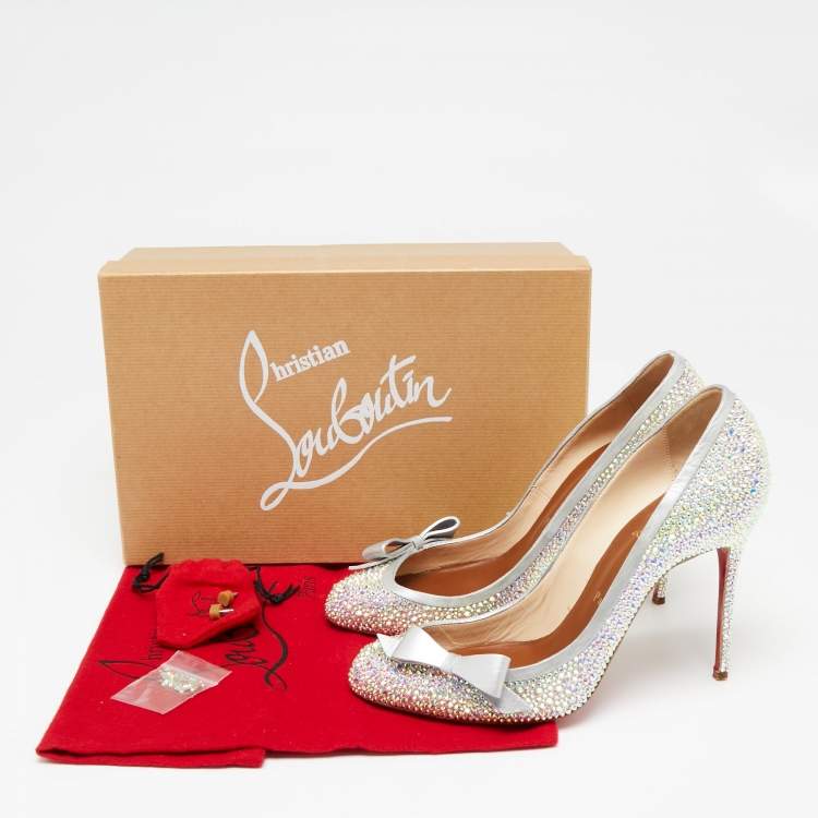 Pre Owned Christian Louboutin Multicolor Crystal Embellished Leather Beauty Bow Pumps Size 38